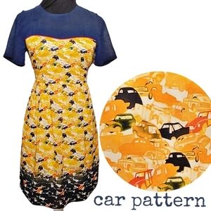 Vintage car pattern anthropologie by cotton candy brand dress